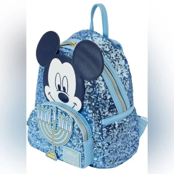 Loungefly Disney Mickey Mouse Hanukkah Sequin Glow Mini Backpack - Picture 3 of 8
